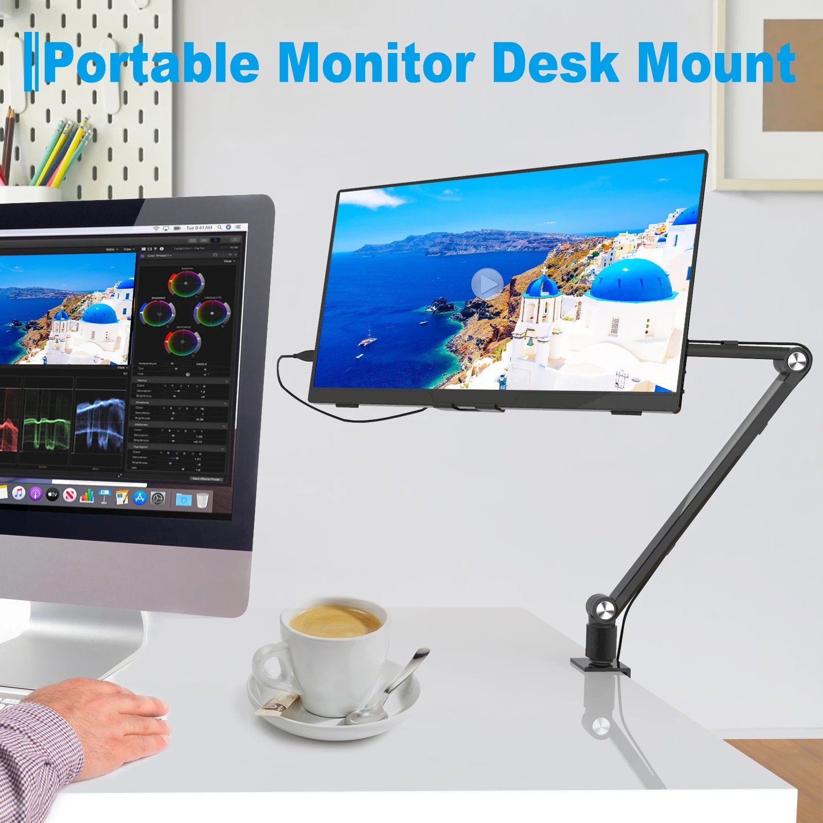 Desk Setup Monitor Arm - Support de tablette 2025 pour Ipad,